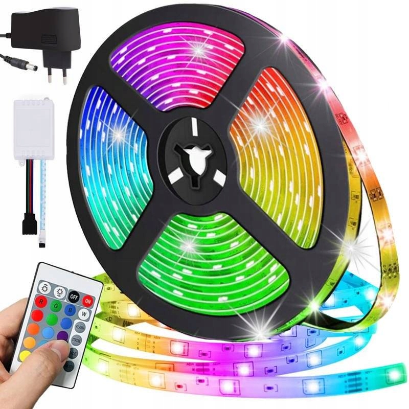 TAŚMA LED RGB 5m WODOODPORNA Ledy 5050 Listwa 230v 12v Kolorowa NA PILOTA